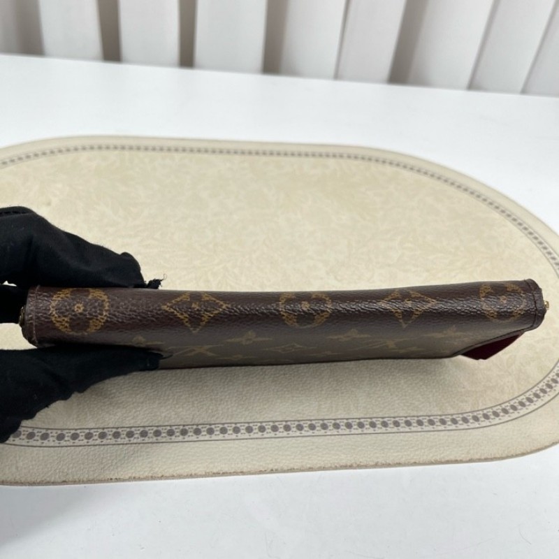 LV路易威登 長款老花拉鏈錢包 紅色內裡 內裡整潔 卡位多 容量大-8