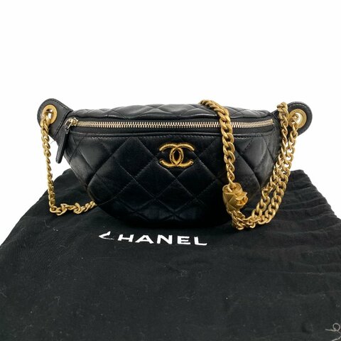 △ Chanel 香奈兒 Black Lambskin Gold Tone Metal Waist Bag AP4240 黑色小羊皮金色金屬腰包 - 267004948