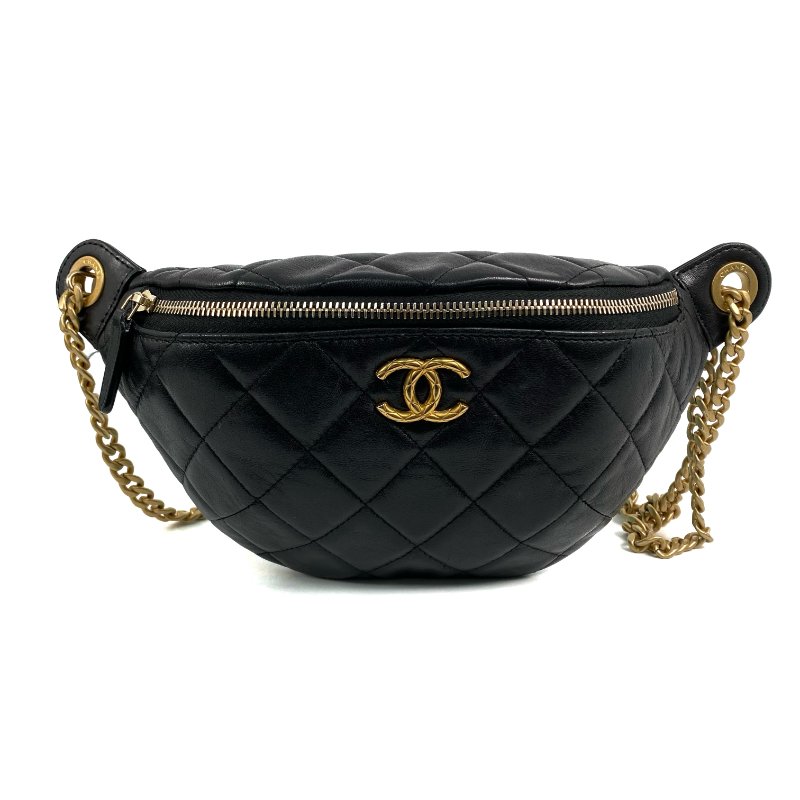 △ Chanel 香奈兒 Black Lambskin Gold Tone Metal Waist Bag AP4240 黑色小羊皮金色金屬腰包 - 267004948-1
