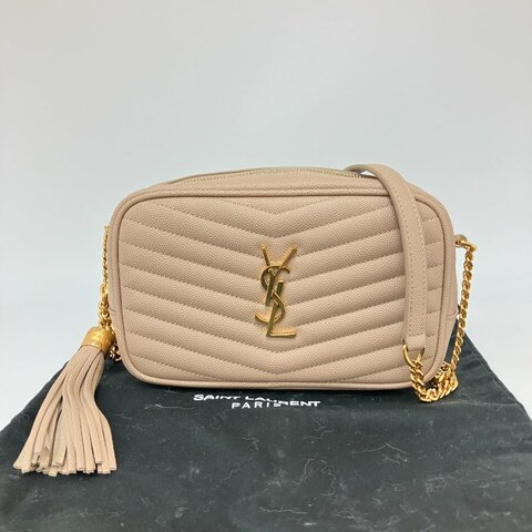 △ Saint Laurent 聖羅蘭 Beige Calfskin Lou Mini Chain Crossbody Bag 淺褐色小牛皮鎖鏈斜背袋 - 267004180