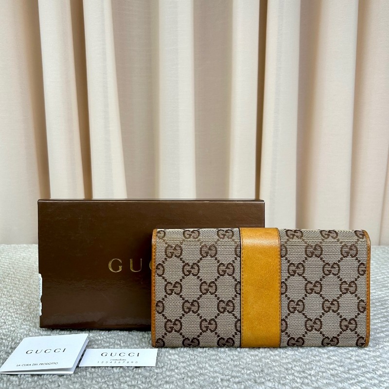 古馳Gucci老花長款錢包手拿包 經典雙G帆布配黃褐色 卡位充足 容量實用 日常使用方便百搭-6