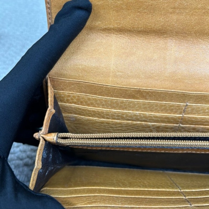 古馳Gucci老花長款錢包手拿包 經典雙G帆布配黃褐色 卡位充足 容量實用 日常使用方便百搭-15
