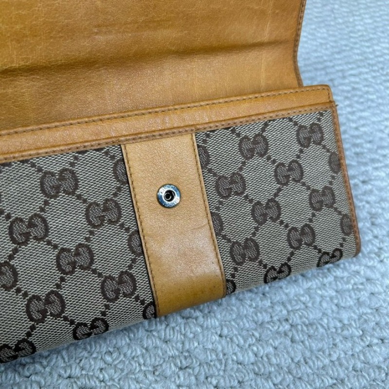 古馳Gucci老花長款錢包手拿包 經典雙G帆布配黃褐色 卡位充足 容量實用 日常使用方便百搭-19