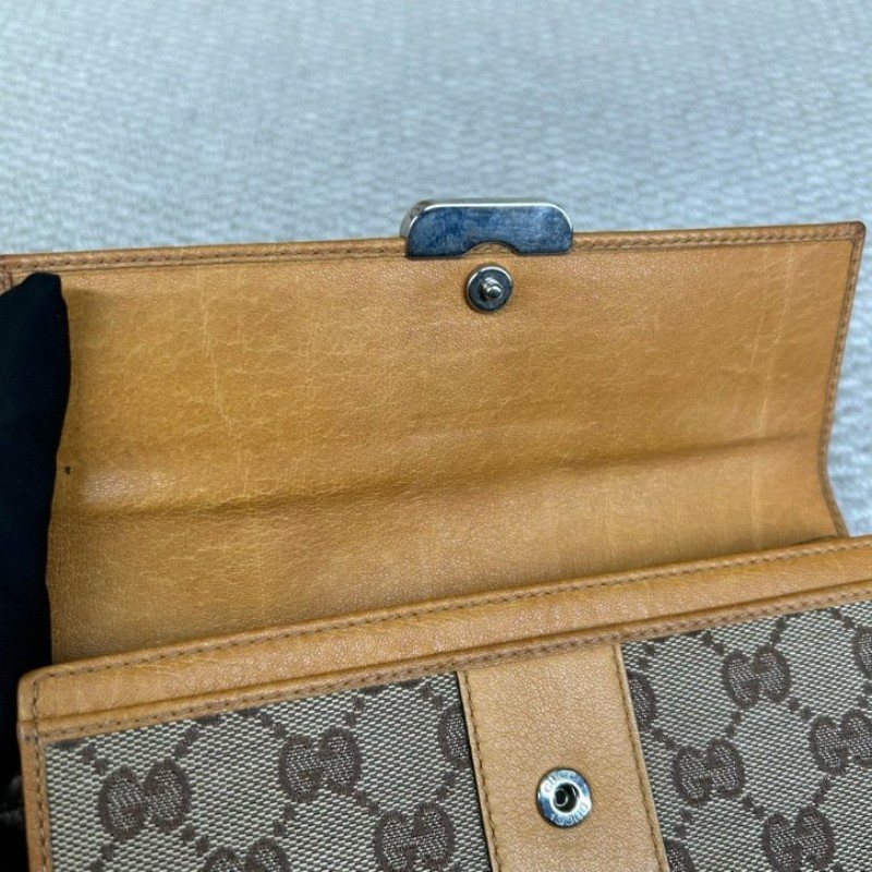 古馳Gucci老花長款錢包手拿包 經典雙G帆布配黃褐色 卡位充足 容量實用 日常使用方便百搭-20