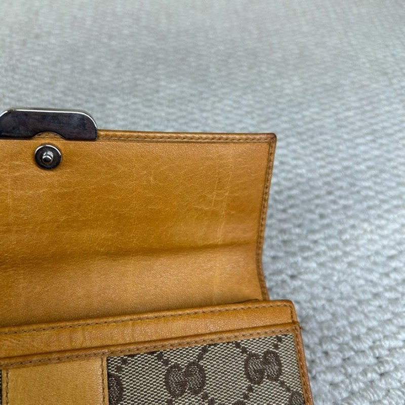 古馳Gucci老花長款錢包手拿包 經典雙G帆布配黃褐色 卡位充足 容量實用 日常使用方便百搭-21