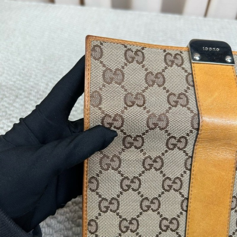 古馳Gucci老花長款錢包手拿包 經典雙G帆布配黃褐色 卡位充足 容量實用 日常使用方便百搭-24