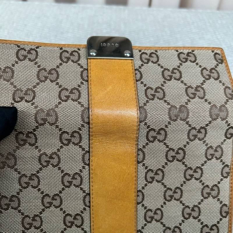 古馳Gucci老花長款錢包手拿包 經典雙G帆布配黃褐色 卡位充足 容量實用 日常使用方便百搭-25