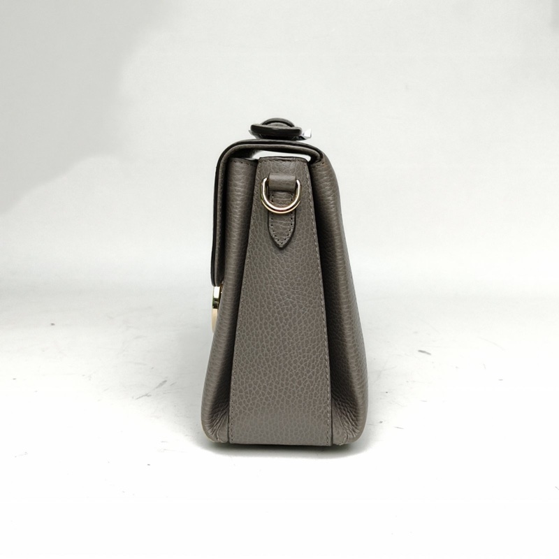 GUCCI Interlock手提風琴包26灰色牛皮淺金扣肩背包-1