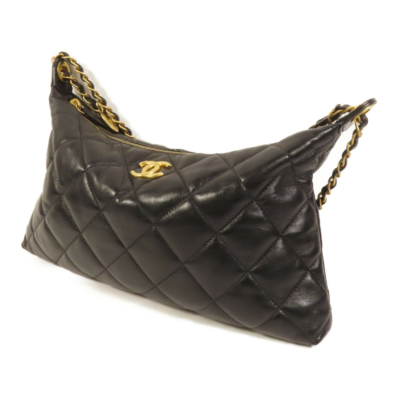 CHANEL 羊皮皮革Hobo Bag金扣鏈帶肩背袋-2