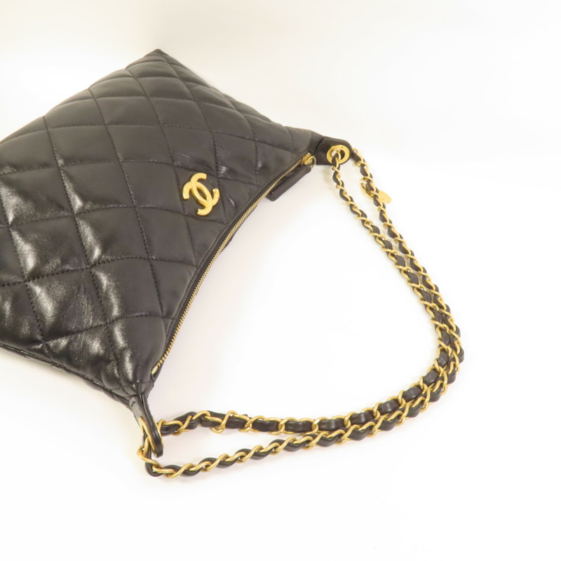 CHANEL 羊皮皮革Hobo Bag金扣鏈帶肩背袋-5