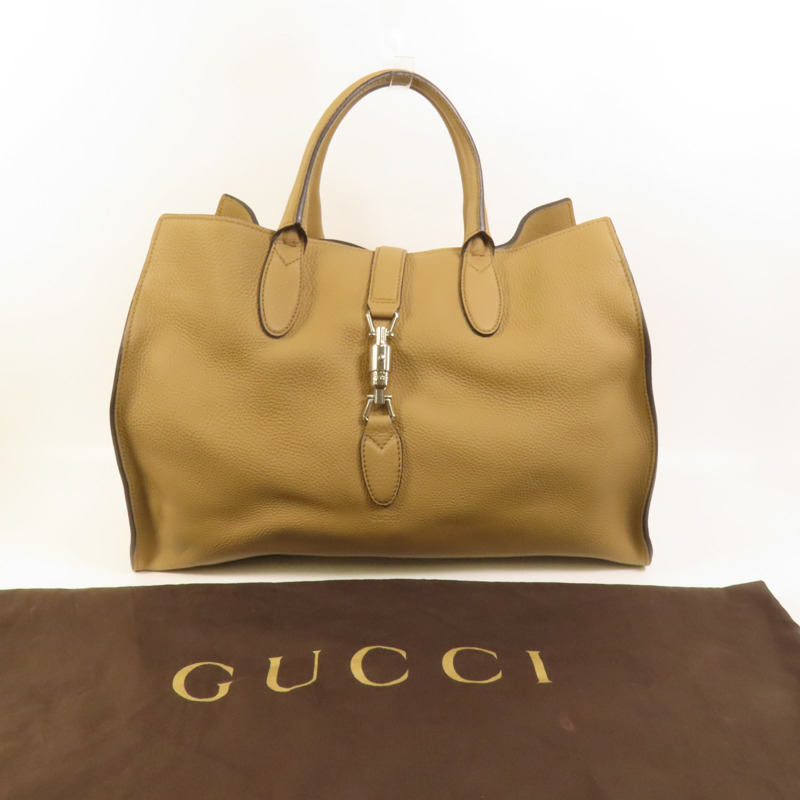 GUCCI 牛皮皮革Jackie Soft Tote銀扣手挽袋-9