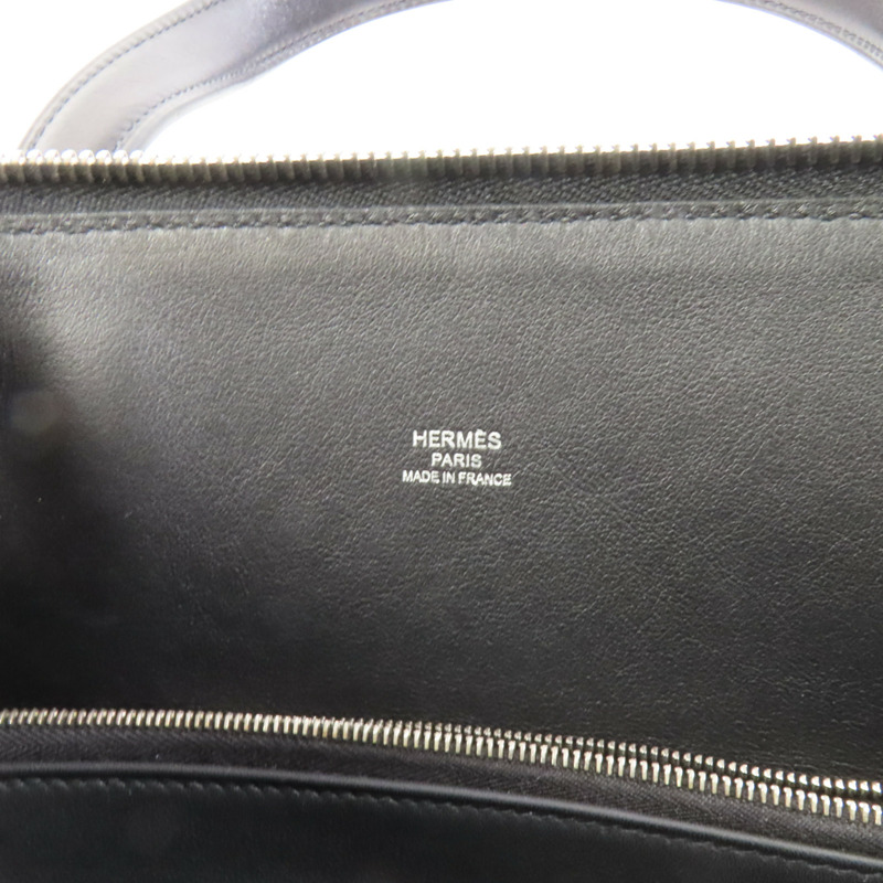 HERMES Evercolor皮革Transat Sailor銀扣手挽袋Noir-8