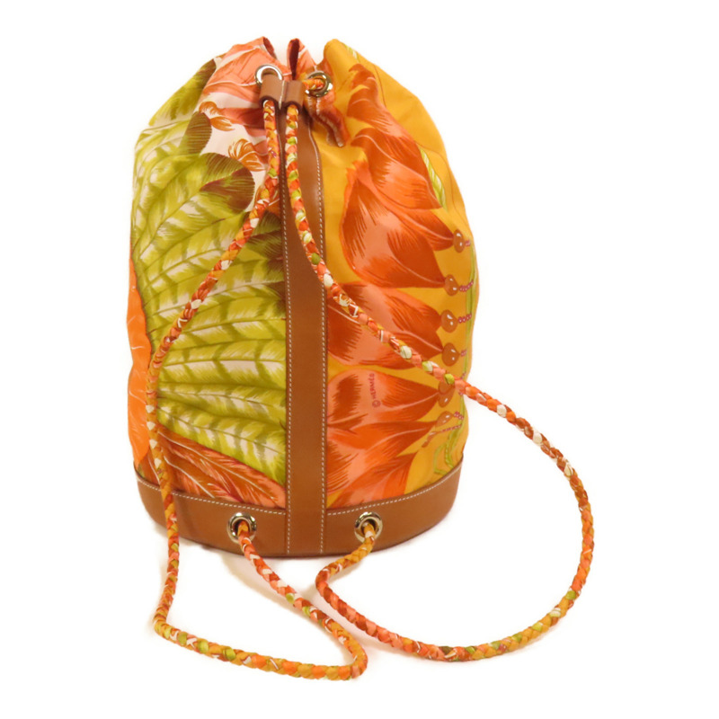 HERMES 絲質Soie Cool 22銀扣肩背袋Orange-1