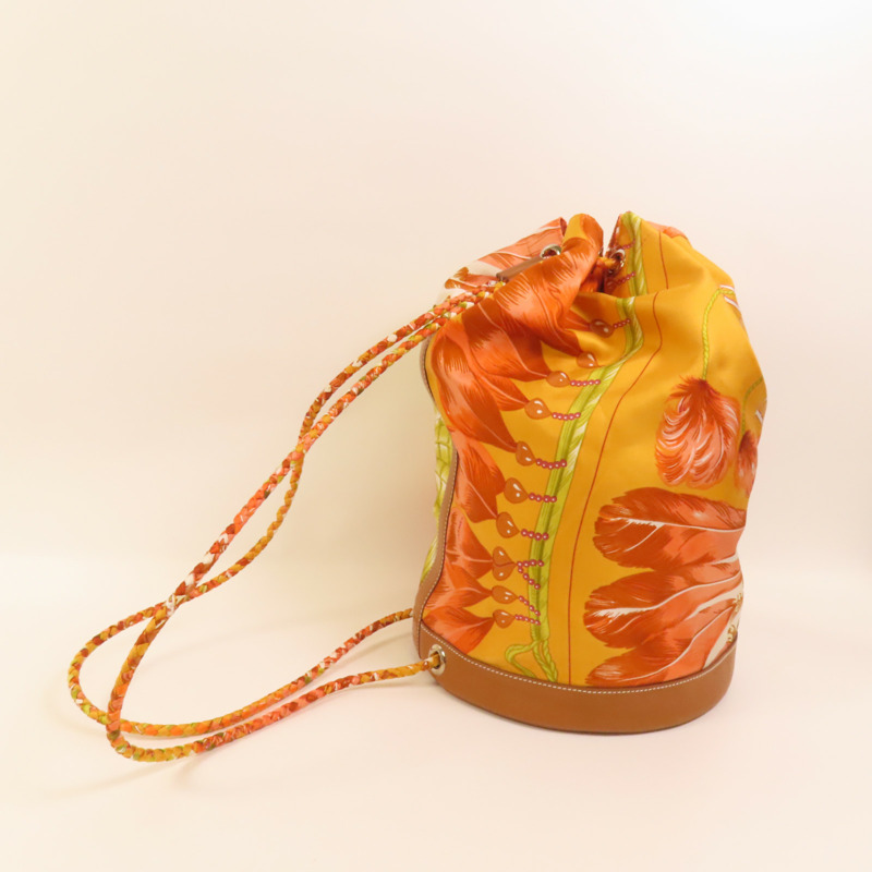 HERMES 絲質Soie Cool 22銀扣肩背袋Orange-5