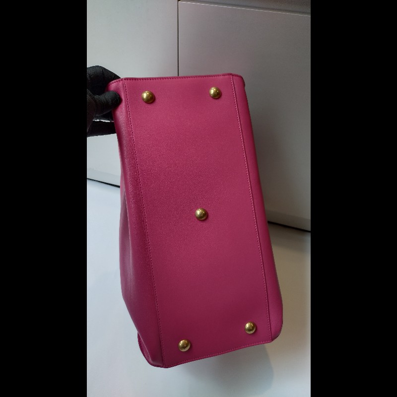 YSL Y字金釦桃紅皮大方提包-7