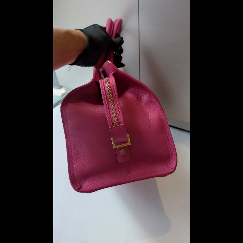 YSL Y字金釦桃紅皮大方提包-8