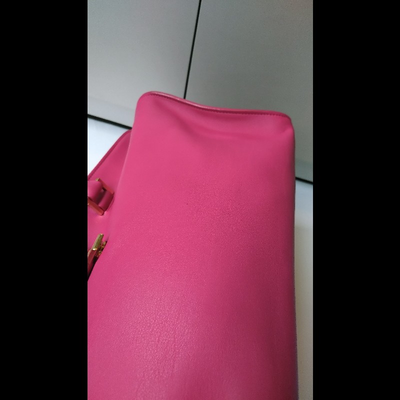 YSL Y字金釦桃紅皮大方提包-11