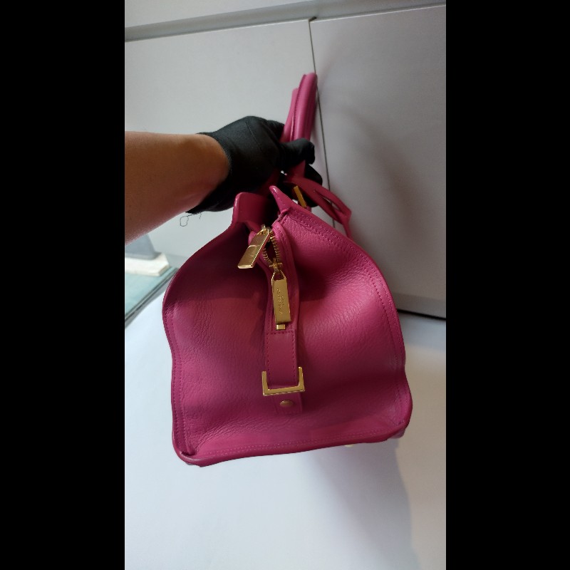 YSL Y字金釦桃紅皮大方提包-14