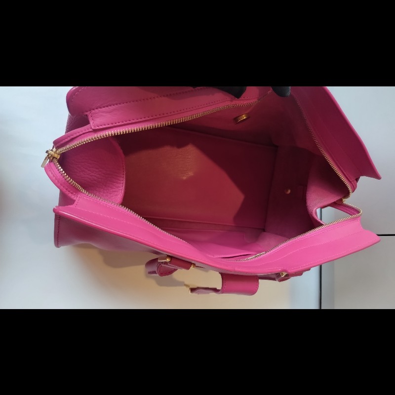 YSL Y字金釦桃紅皮大方提包-17