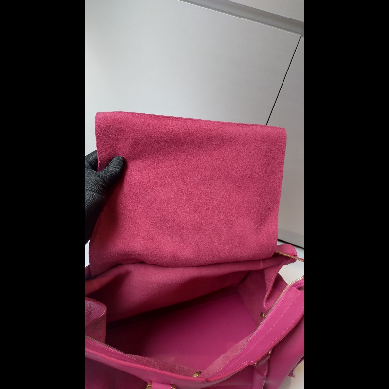 YSL Y字金釦桃紅皮大方提包-18