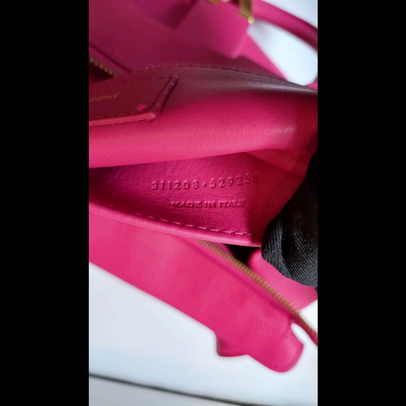 YSL Y字金釦桃紅皮大方提包-22