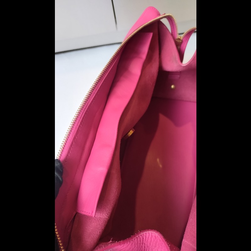 YSL Y字金釦桃紅皮大方提包-23