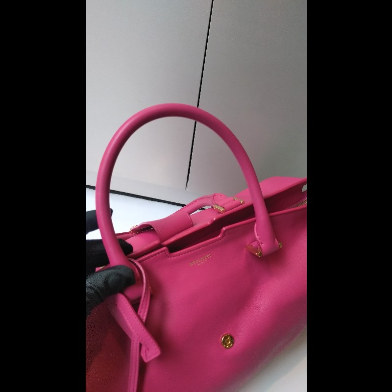 YSL Y字金釦桃紅皮大方提包-26
