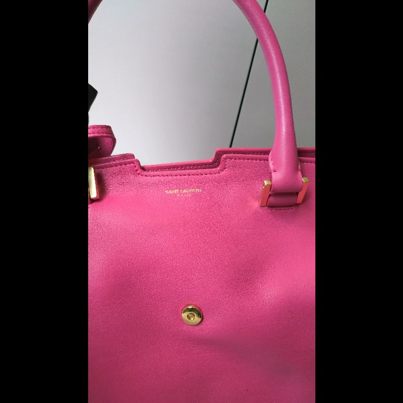 YSL Y字金釦桃紅皮大方提包-27