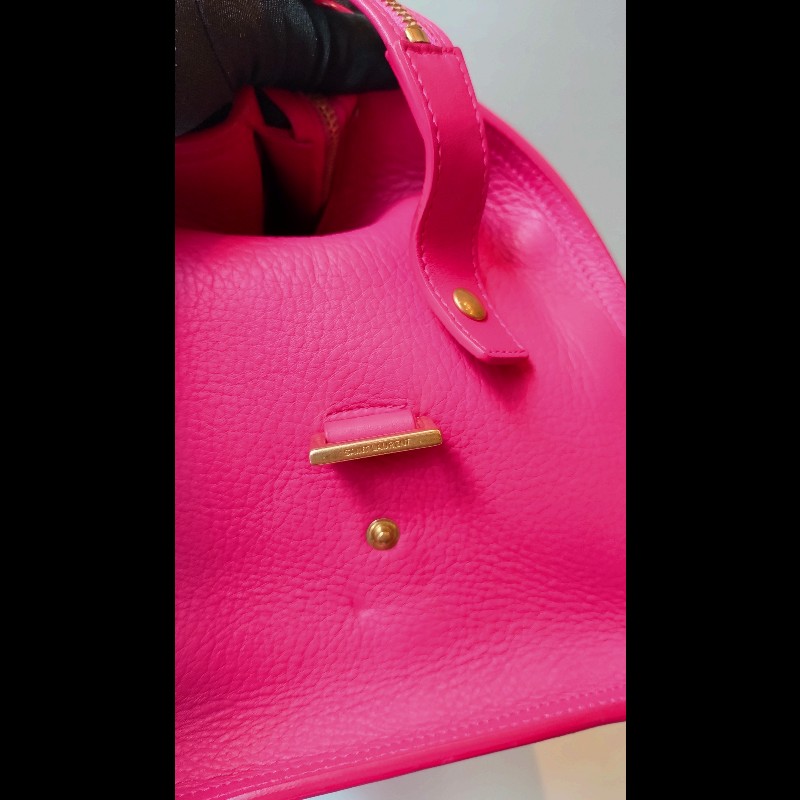 YSL Y字金釦桃紅皮大方提包-28