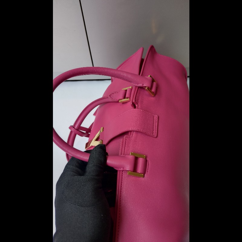 YSL Y字金釦桃紅皮大方提包-29