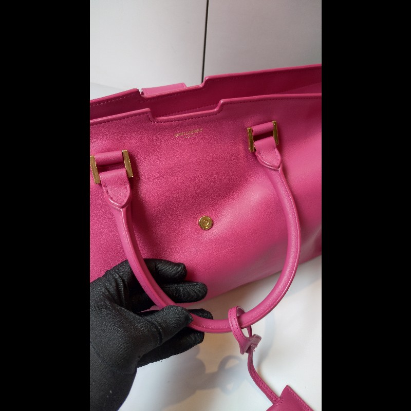 YSL Y字金釦桃紅皮大方提包-30