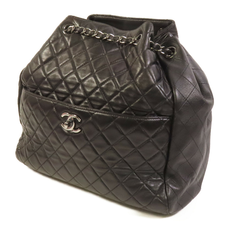 CHANEL 羊皮皮革Chain Shoulder銀扣肩背袋-2