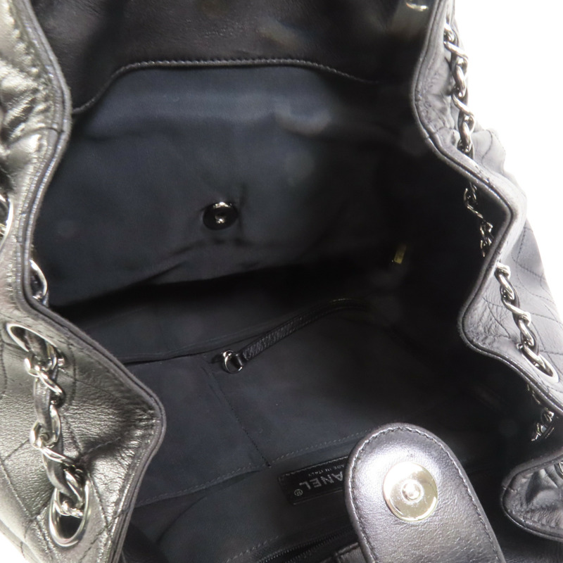 CHANEL 羊皮皮革Chain Shoulder銀扣肩背袋-5