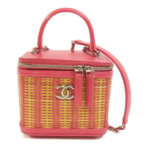 CHANEL Wicker Vanity銀扣鏈帶手挽肩背兩用袋