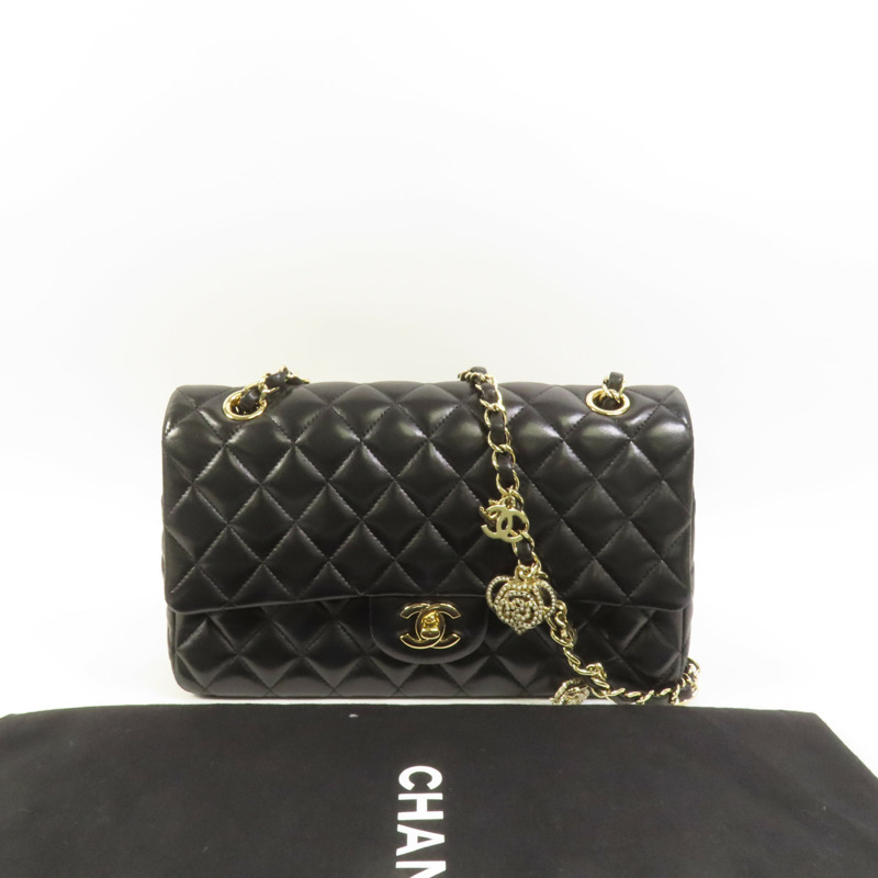 CHANEL 羊皮皮革Chain Shoulder金扣鏈帶肩背袋-10