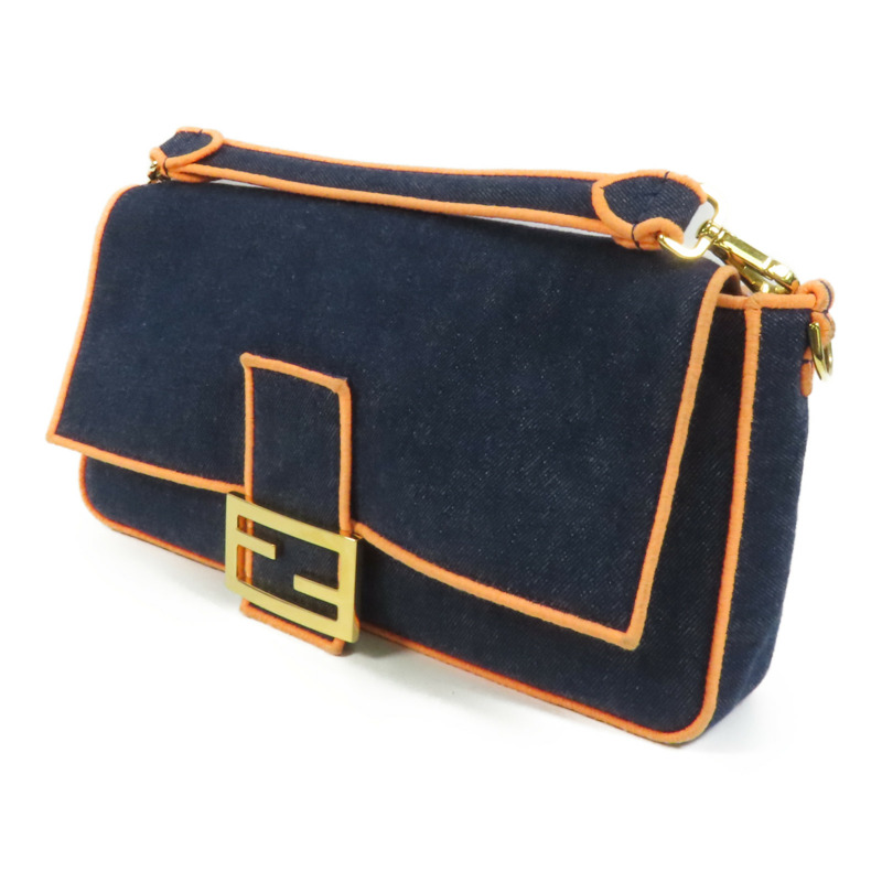FENDI 牛仔布Baguette Large金扣手挽肩背兩用袋-2