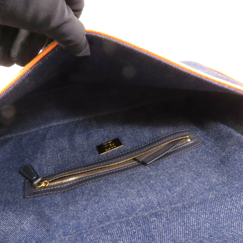 FENDI 牛仔布Baguette Large金扣手挽肩背兩用袋-4