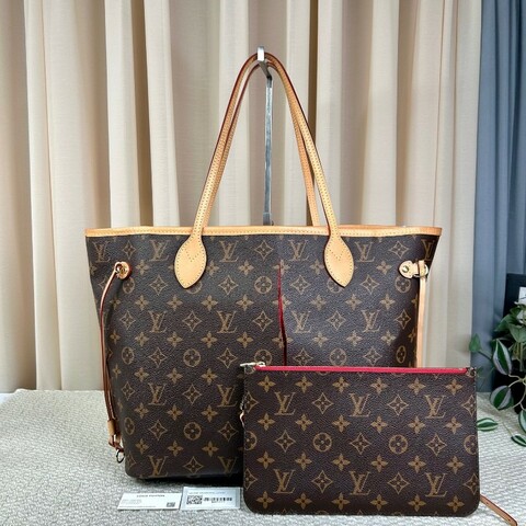 LV路易威登neverfull老花購物袋子母包 經典老花滿印 紅色內裡 手拎單肩腋下包 萬年經典款 實用大容量 日常出街旅遊度假都Ok