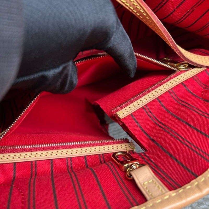 LV路易威登neverfull老花購物袋子母包 經典老花滿印 紅色內裡 手拎單肩腋下包 萬年經典款 實用大容量 日常出街旅遊度假都Ok-12