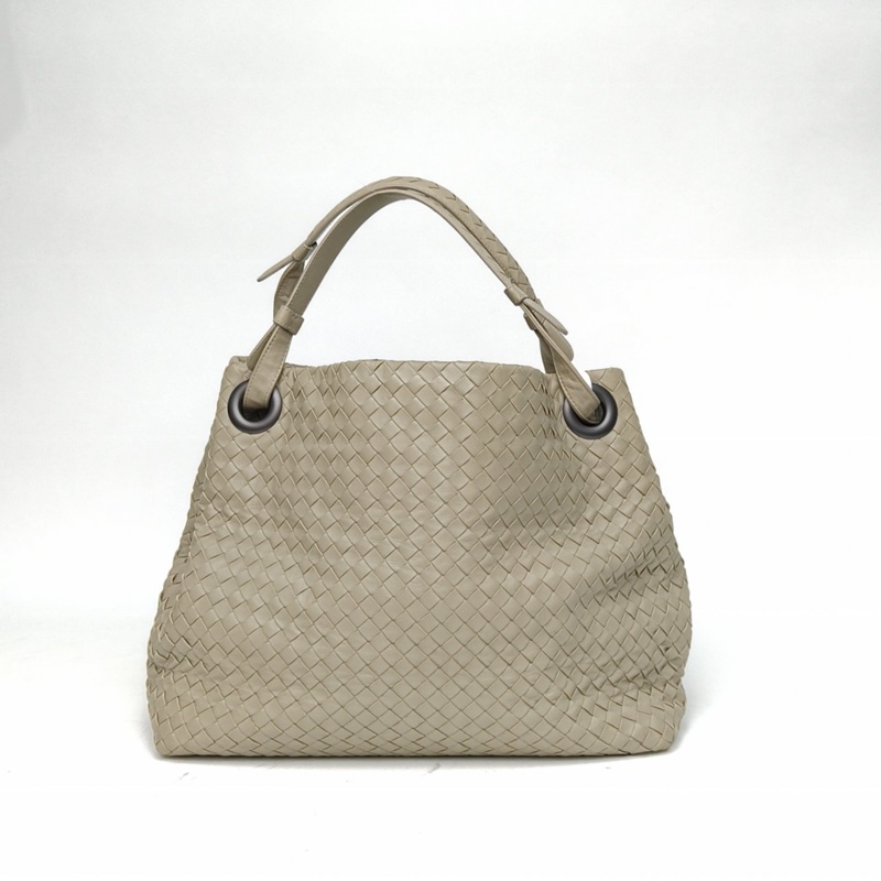 BOTTEGA VENETA 灰色羊皮鎢鋼扣經典編織手提單肩包-2