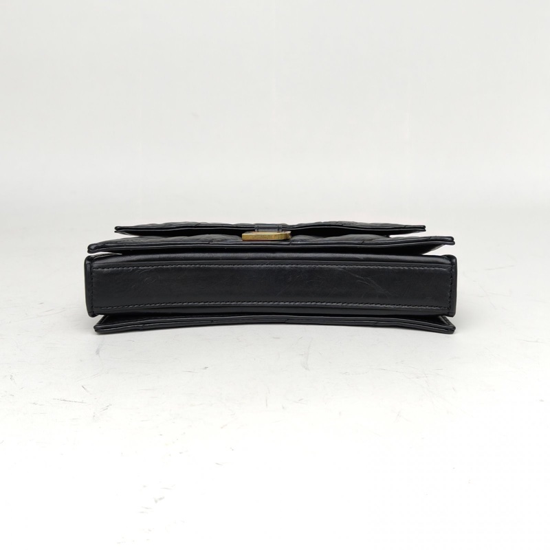 BALENCIAGA 黑色牛皮CRUSH沙漏復古做舊手提單肩包-3