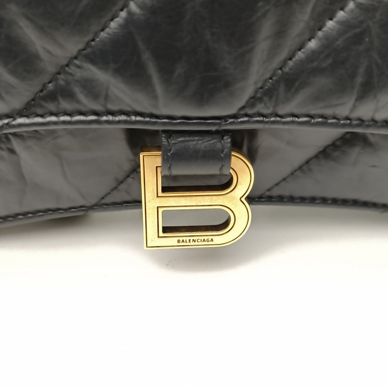 BALENCIAGA 黑色牛皮CRUSH沙漏復古做舊手提單肩包-4