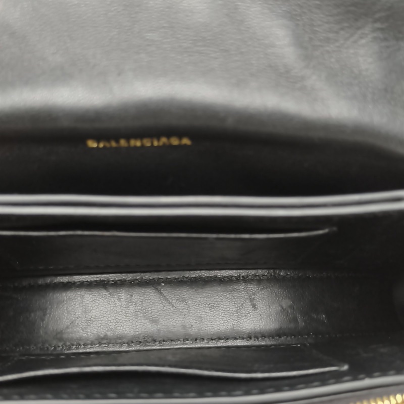 BALENCIAGA 黑色牛皮CRUSH沙漏復古做舊手提單肩包-5