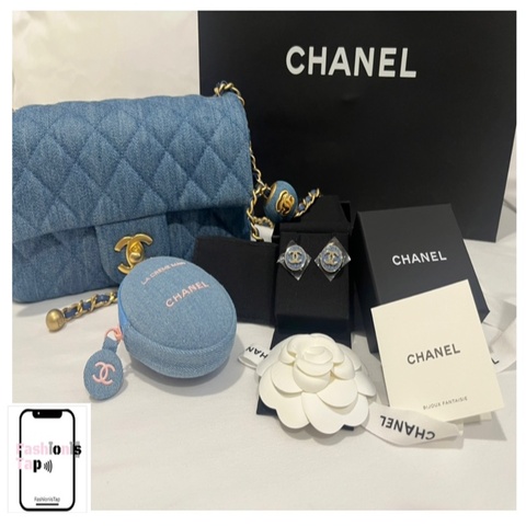 全新 Chanel 香奈兒 丹寧牛仔耳環