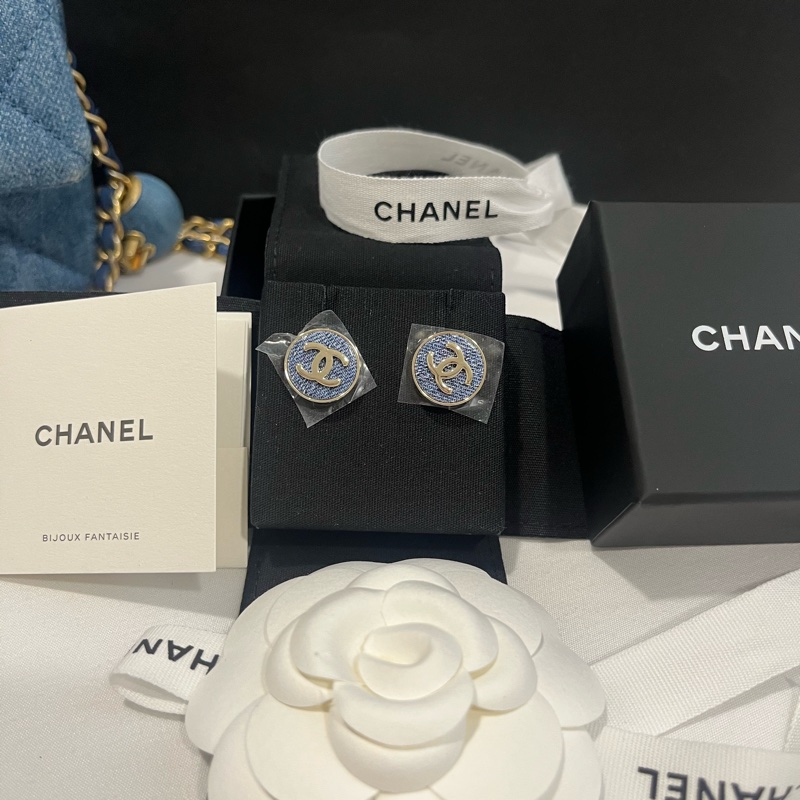 全新 Chanel 香奈兒 丹寧牛仔耳環-5