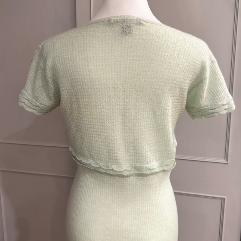 《新歡舊愛》近新LV路易威登淺柔青綠色70羊絨+30絲薄上衣L-3