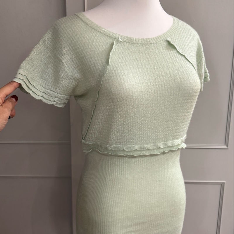 《新歡舊愛》近新LV路易威登淺柔青綠色70羊絨+30絲薄上衣L-4