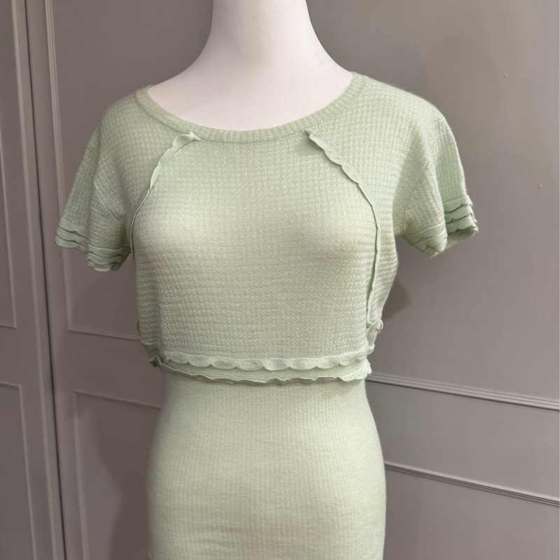 《新歡舊愛》近新LV路易威登淺柔青綠色70羊絨+30絲薄上衣L-5