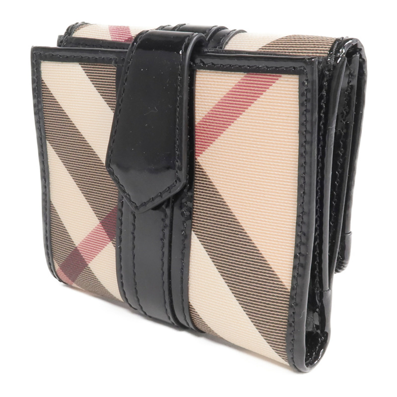 BURBERRY 塗層帆布/漆皮皮革/皮革Wallet銀扣錢包-1