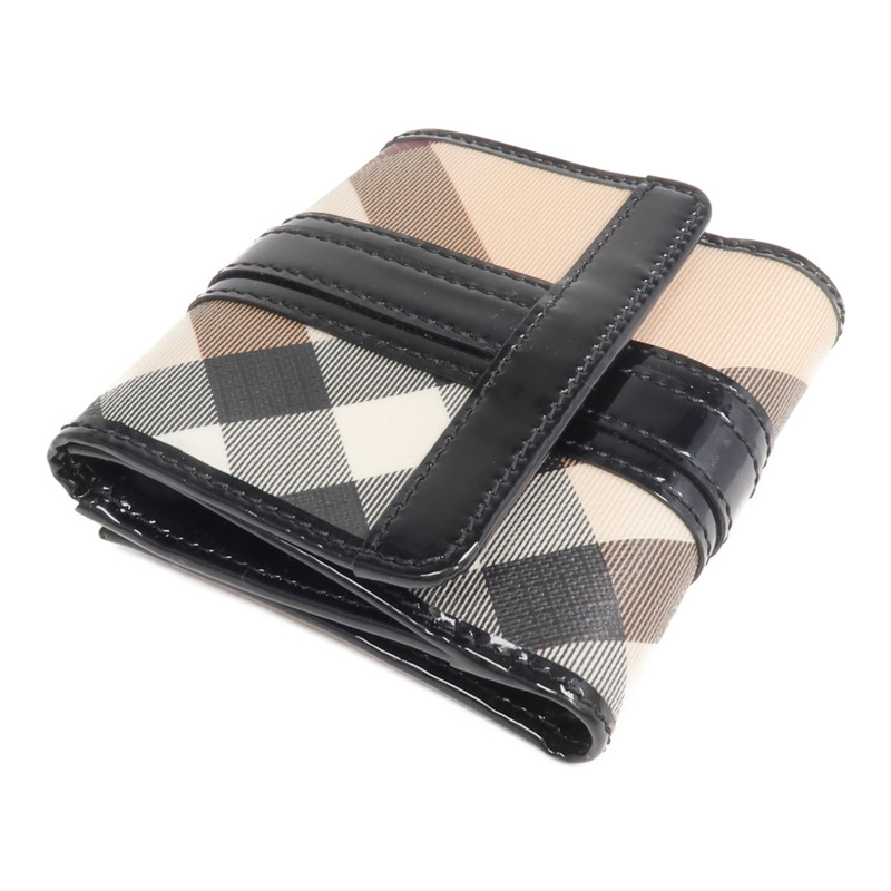 BURBERRY 塗層帆布/漆皮皮革/皮革Wallet銀扣錢包-3